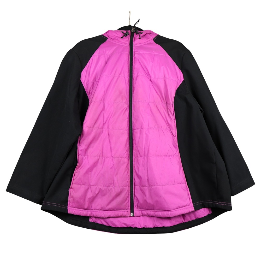 Free Tech Quilted Puffer Jacket Hooded Orchid Pink Black 3X Plus Size Lightweigh